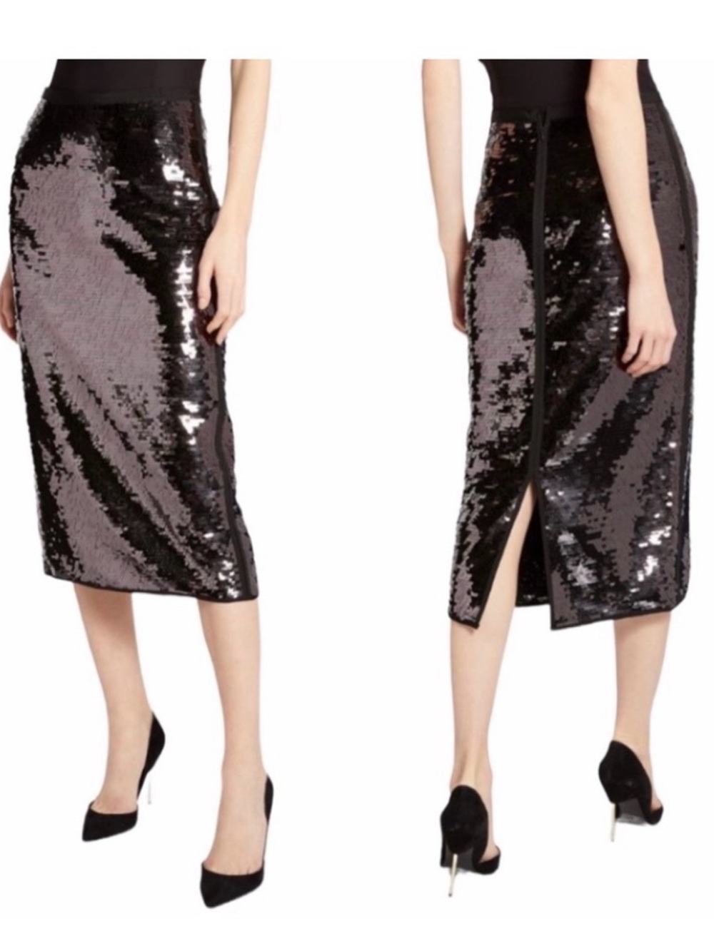 WEEKEND MAX MARA Black Sequin Midi Skirt XS Docchio Pencil Italy Sparkle
